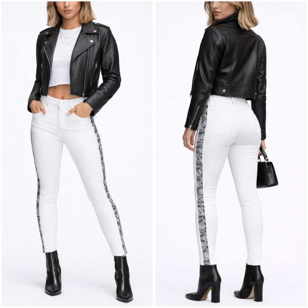 NWT GOOD AMERICAN | SZ 0/25 | White Snakeskin Skinny Jeans High Rise MSRP $179 - Picture 2 of 9